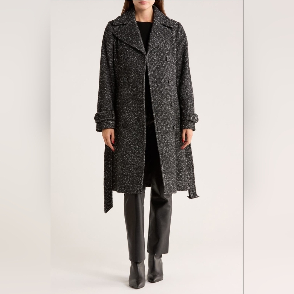 BCBG Charcoal Double-Breasted Trench Coat Size M - Picture 4 of 9